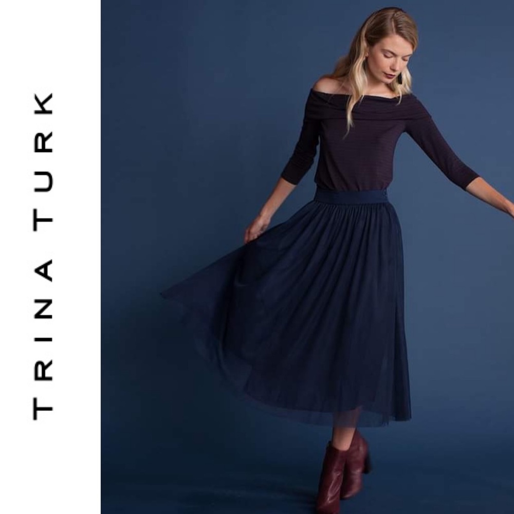 NWT Trina Turk Floris Mesh Navy Indigo Skirt 4